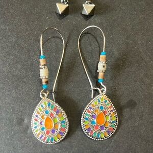 NWOT 2 PRs. Bohemian Metal Enamel Beaded Earrings